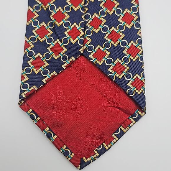 Scully & Scully Geometric Tie Mens Abstract Red Blue Gold Silk England 57.6" - Picture 4 of 6